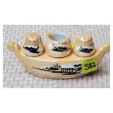 Vintage Japanese Lusterware Condiment Set Boat