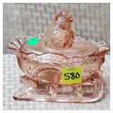 Westmoreland Glass Pink Depression Santa Sleigh