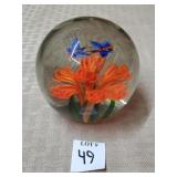 Art Glass Blue Butterfly Floral Paperweight