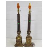 Pair of MCM Hollywood Regency Cast Brass Lamps