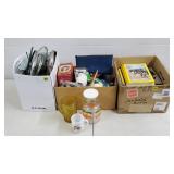 Assorted Kitchen Lids, Books, LOTR Mugs w/ Box,