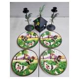 Italian Rooster Stoneware Chargers, Metal Rooster