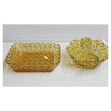 Vntg Amber Glass Daisy Button Star Serving Bowls