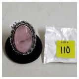 German Silver Rose Quartz Ring, Size 9