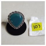 German Silver Green Onyx Ring, Size 8