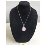 German Silver Rose Quartz Necklace w/ Chain
