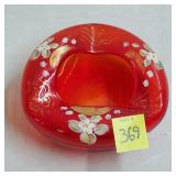Vtg Bohemian Glass Gilted Art Glass Ruby Ashtray