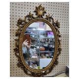 Vtg Hollywood Regency Oval Gilt Wall Mirror