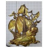 Vtg 1958 MCM Syroco USA Gold Sail Ship Plaque