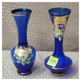 Pair of Norcrest Cobalt Blue Gilted Floral Vases