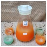 Vintage Frosted Glass Juice Pitcher & Glasses Set