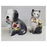 Vntg Nuova Capodimonte Sheep Dog & Cat Statues