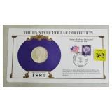 1886 Morgan Silver Dollar w/ Stamps Commemorative