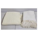 (2) Hand Crochet White Afghan Blankets