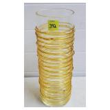 Vintage Yellow Art Glass Thread Vase, 12" H