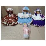 Lot of Vntg Rubber Dolls w/ Hand Crochet Dresses