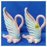 Pair of Royal Haeger R285 Mauve Agate Swan Vases