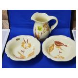 Royal Haeger #934 Cream Floral Pitcher & Washbowl