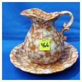 Cloudy Orange & Green Drip Pitcher & Washbowl