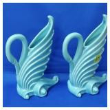 Pair of Royal Haeger R285 Turqouise Swan Vases