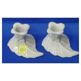 Pair of Royal Haeger Ivory Glaze Floral Candle