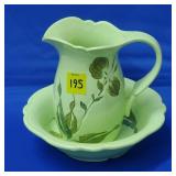 Royal Haeger #934 Green Floral Pitcher & Washbowl