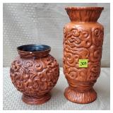 2 Royal Haeger Brushed Orange Tiki Vases as is