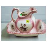 Pink Floral Pitcher & Washbowl, AS IS