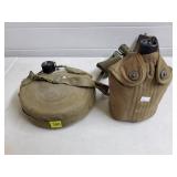 Lot of Vtg Military Canteens w/ Covers & Web Strap