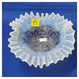 Vtg Opalescent Grapevine Motif Ruffled Candy Dish