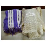 Purple & White Afghan Blanket, 2 White Afghan