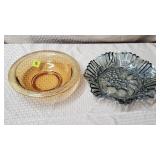 Amber Glass Gold Trimed Serving Bowl &