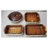 Lot of Anchor Hocking Amber Bakeware w/ Wicker