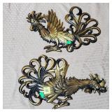 Pair of Cast Metal Fighting Rooster Plaques