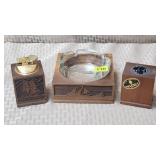 Vtg Solid Walnut Carved Nautical Smoking Desk Set