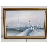Paris Scene Oil on Canvas Painting in Frame