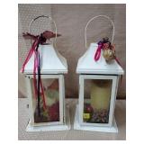 Pair of White Modern Candle Decorative Lanterns