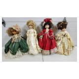 Lot of 4 Porcelain Dolls w/ Handmade Dresses