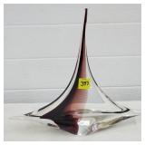 Large Art Glass Sailboat Sculpture - 11 3/8' H