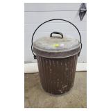 Vintage Brown Painted Galvanized Garbage Can w/ Ld