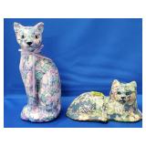 Pair of 2 Floral Cat Statues
