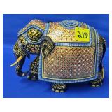 Wood Carved Handpainted Indian Elephant Statue