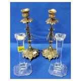 Pair of Portugal Brass Floral Candlesticks &