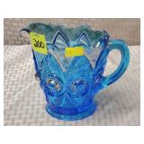 Early American Press Glass Bullseye Blue Creamer
