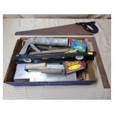 Mixed Hand Tool Lot - Saw, Level, Pipe Wrench, etc