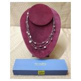 Lia Sophia Silvertone Square Block Necklace w/ Box