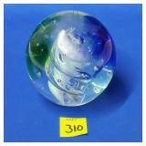 Art Glass Blue & Green Swirl Paperweight