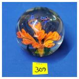 Art Glass Blue Butterfly Floral Paperweight