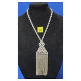 Vtg Silvertone Filigree Fringe Pendant Necklace