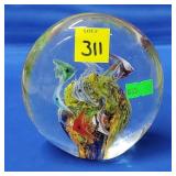 Art Glass Aquarium Paperweight w/ Tropical Fish